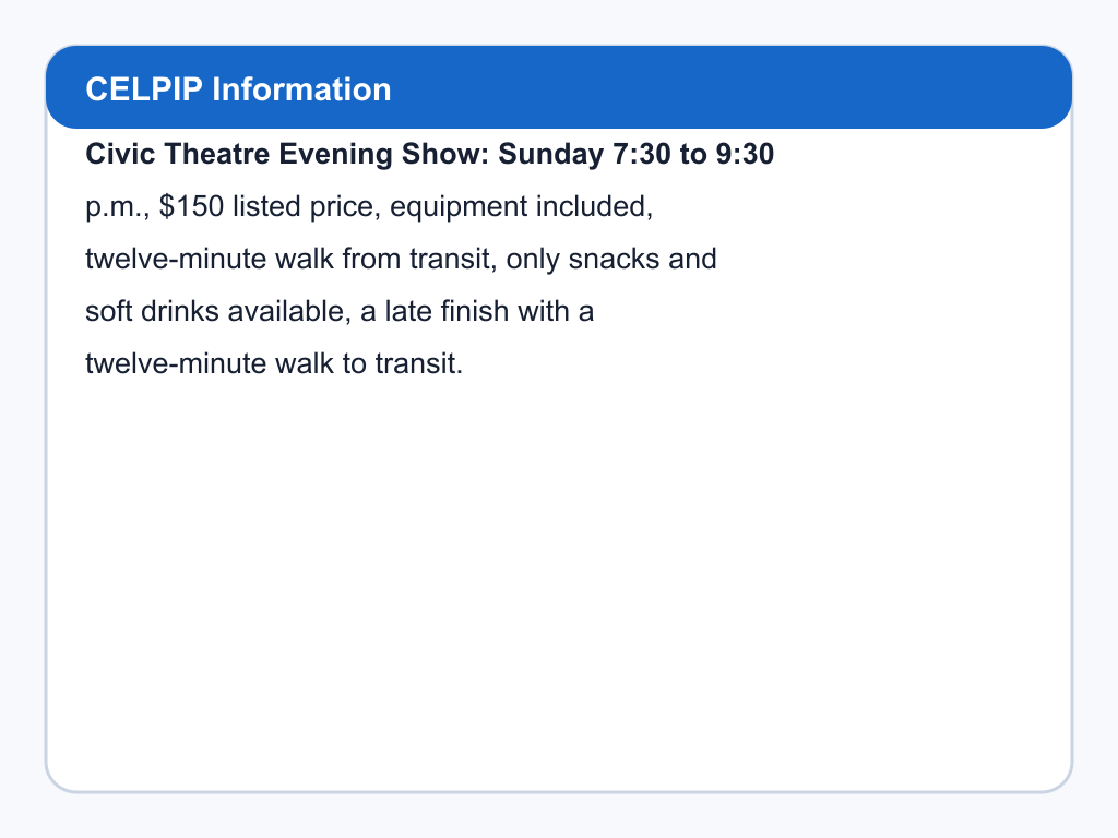 Details for Civic Theatre Evening Show.