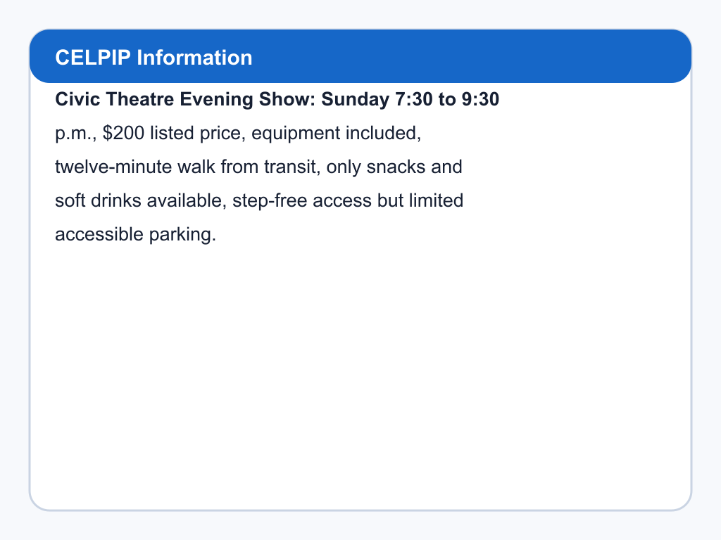 Details for Civic Theatre Evening Show.