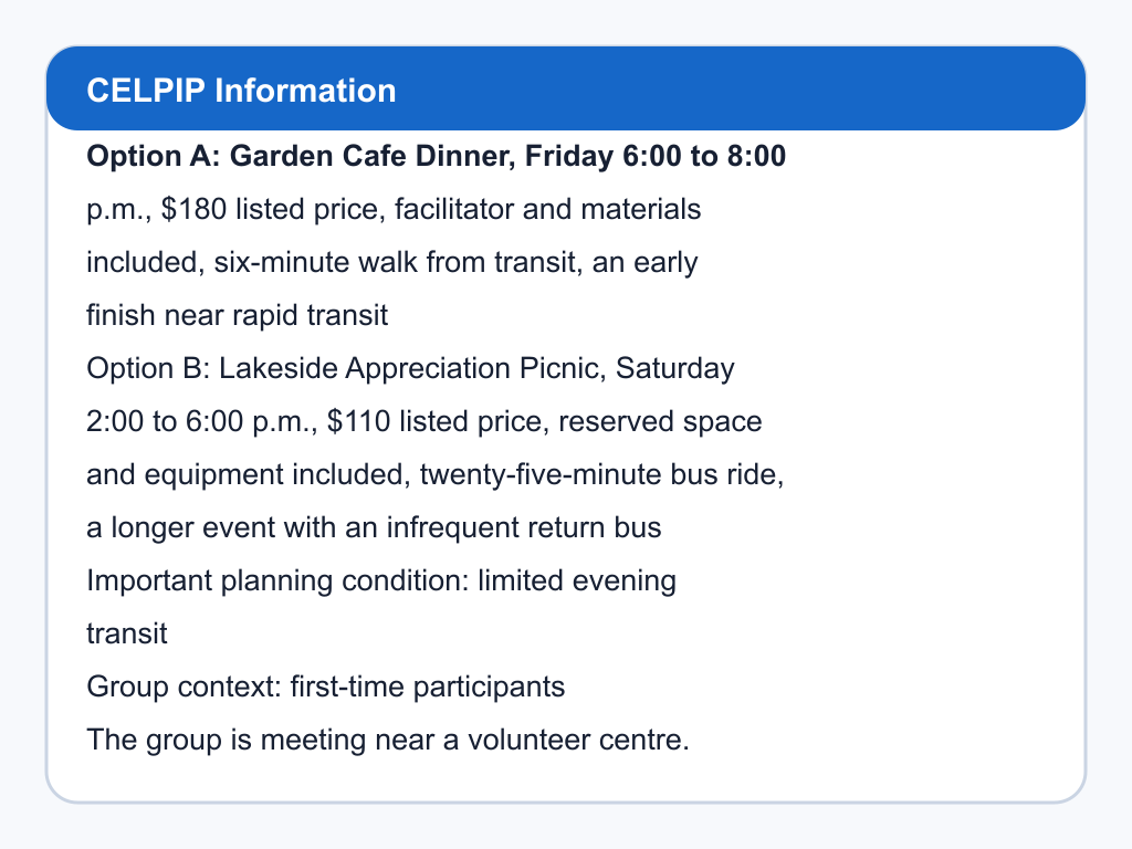 Comparison of Garden Cafe Dinner and Lakeside Appreciation Picnic.