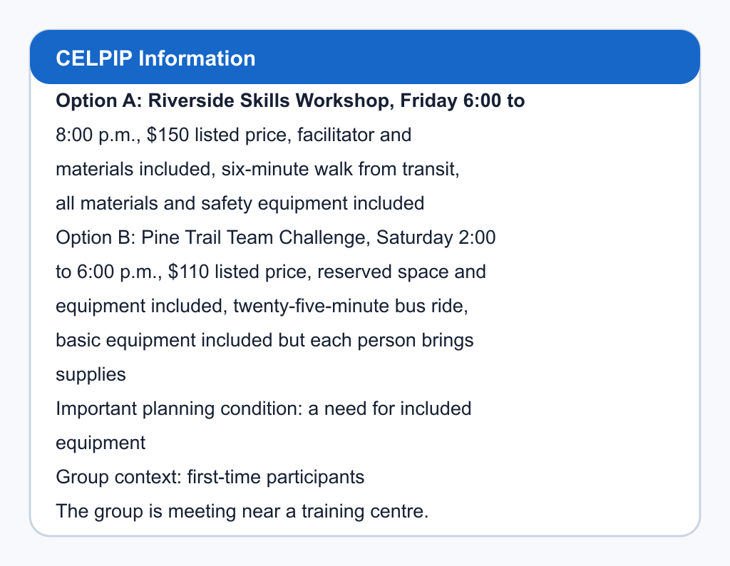 Comparison of Riverside Skills Workshop and Pine Trail Team Challenge.