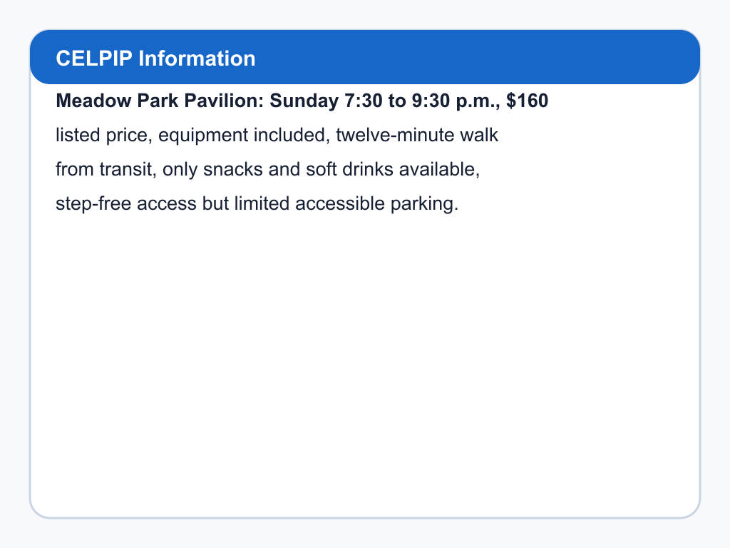 Details for Meadow Park Pavilion.