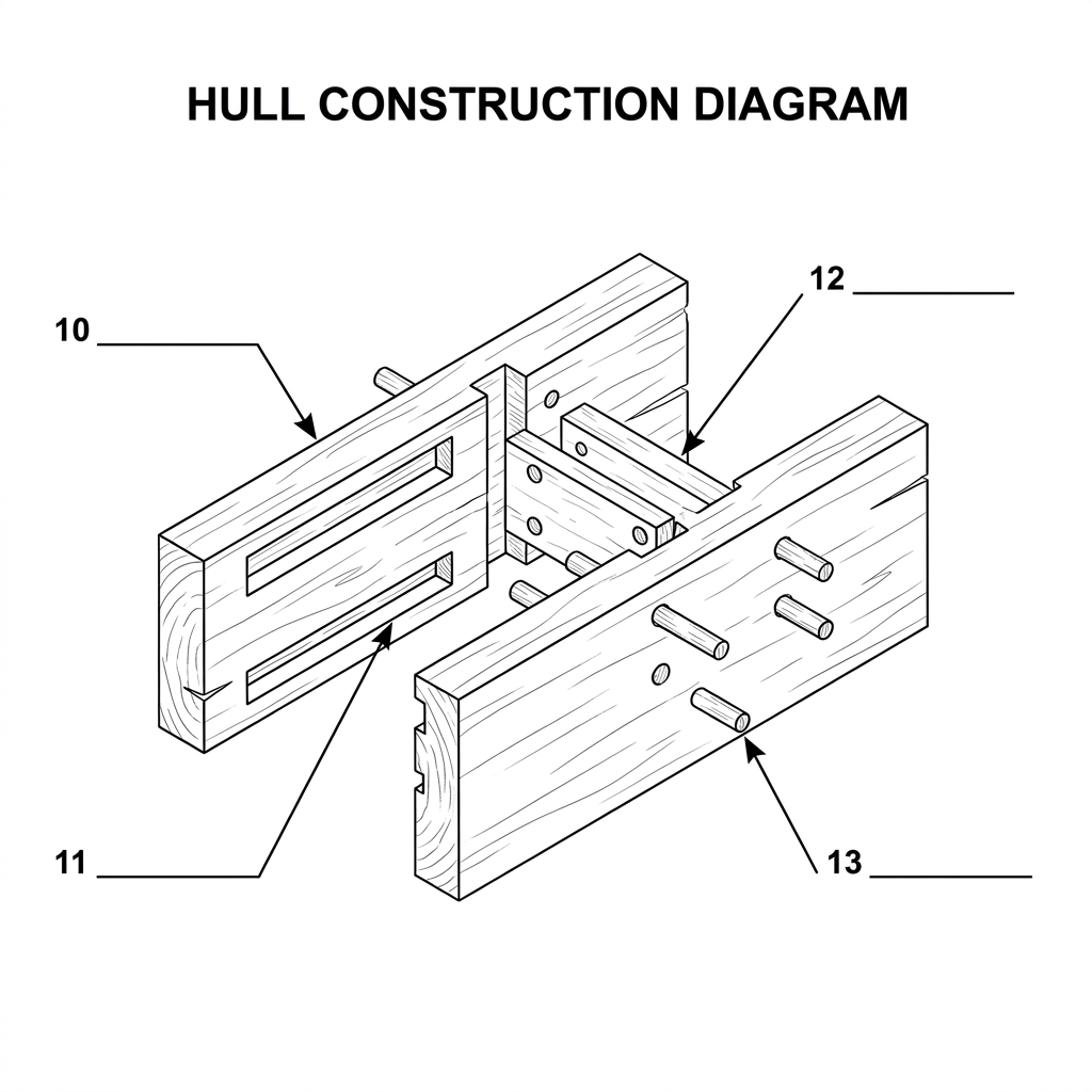 Diagram showing the Uluburun hull construction with mortise and tenon joinery
