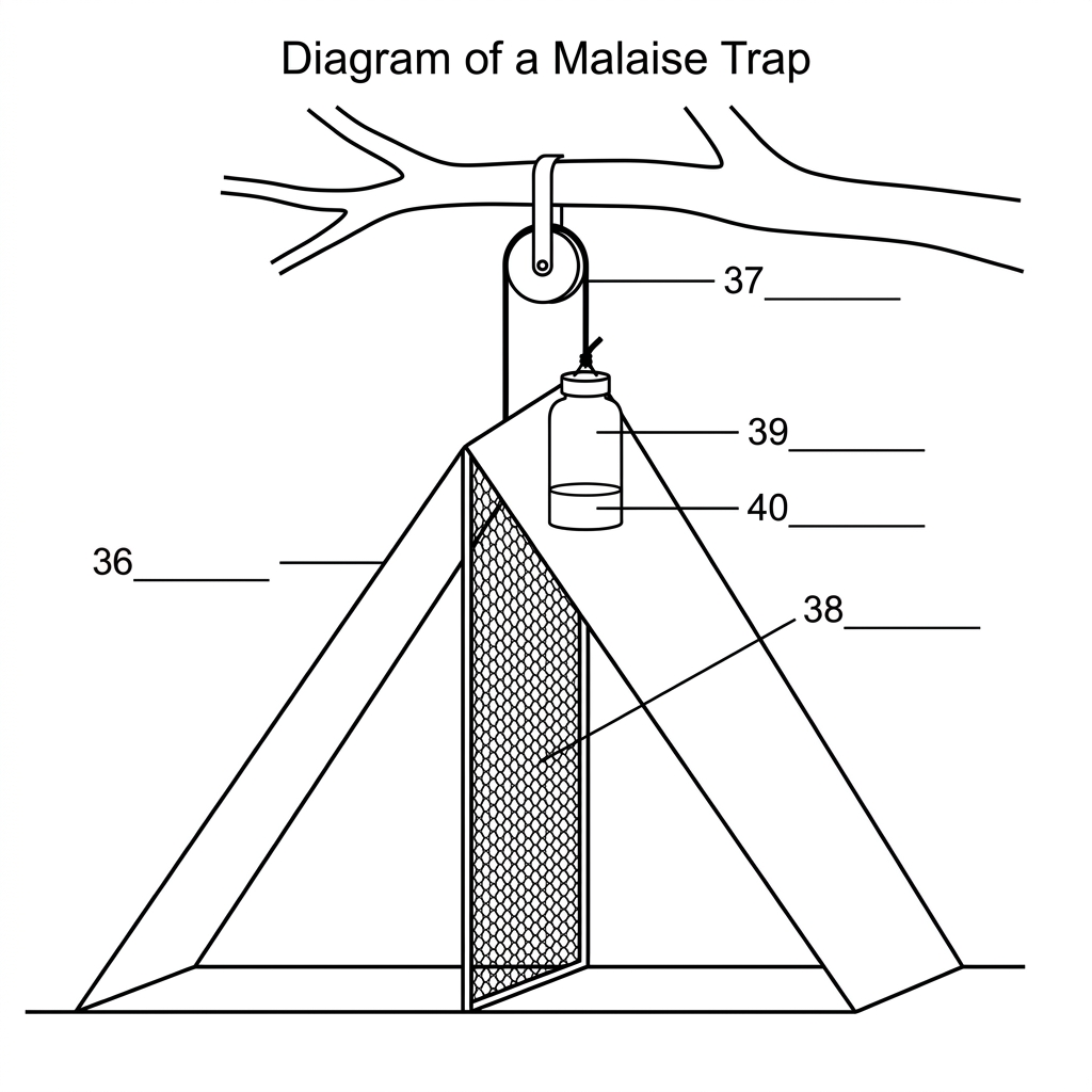 Diagram of a Malaise trap used for canopy sampling, featuring blanks 36 to 40.