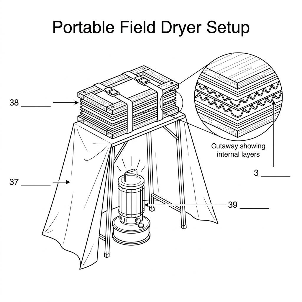 Diagram of a portable field dryer setup for botanical specimens