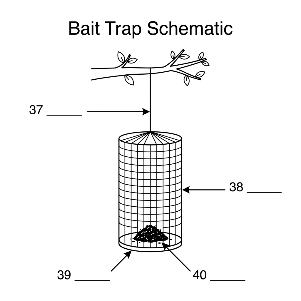 Diagram of a canopy bait trap indicating four parts to label