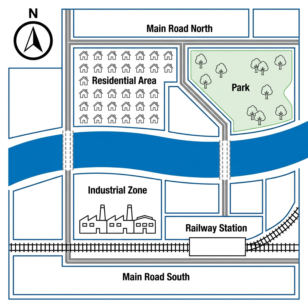 Map showing two proposed sites for a new regional hospital in the city of Riverdale.