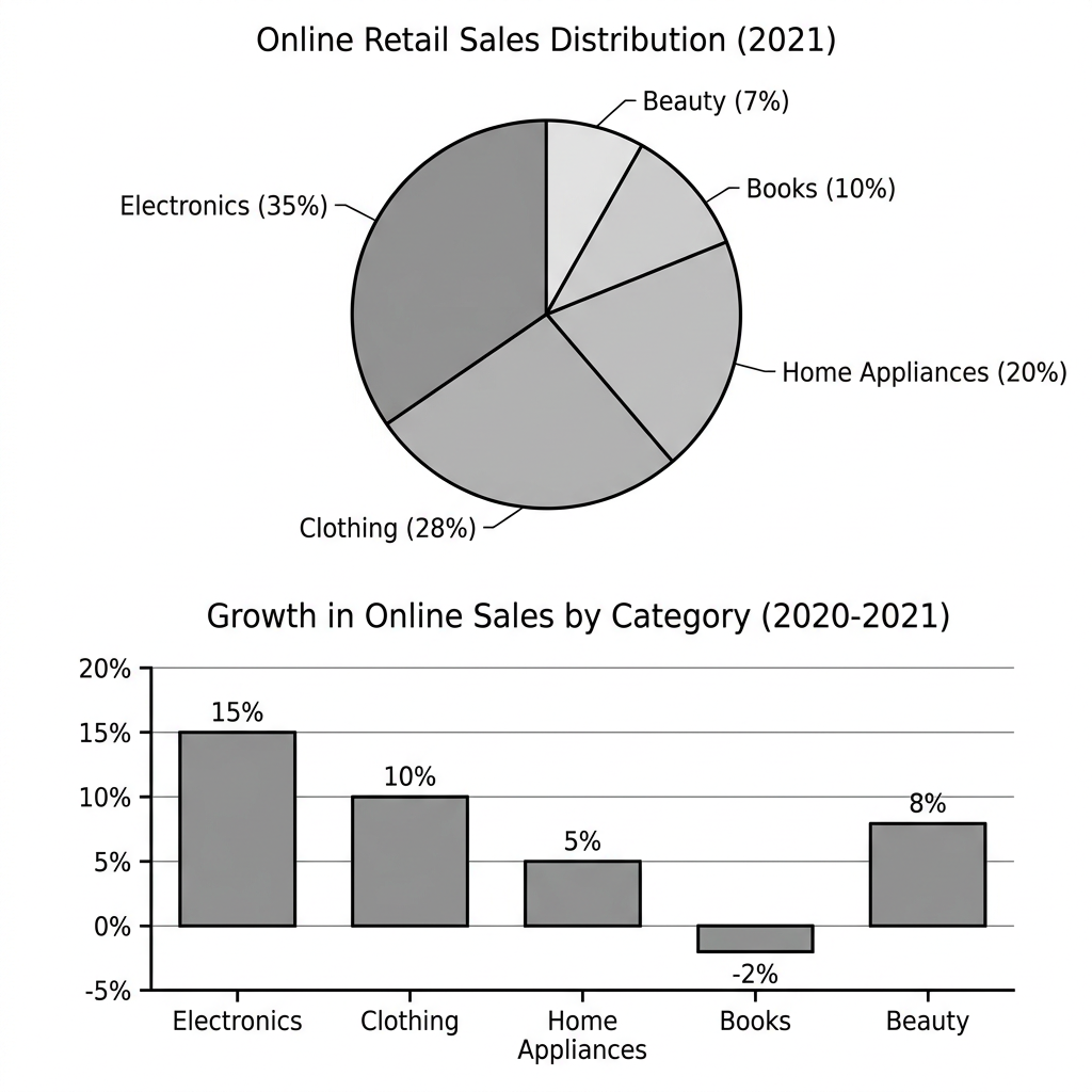 Writing task 1 visual: pie chart and table on online retail sales