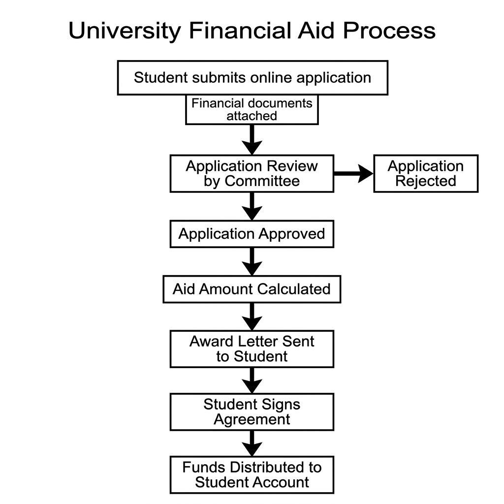 Flowchart showing the university financial aid application and distribution process.