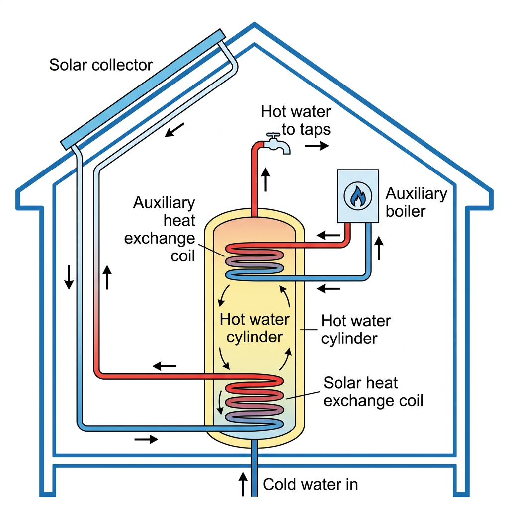 Diagram of a domestic solar water heating system