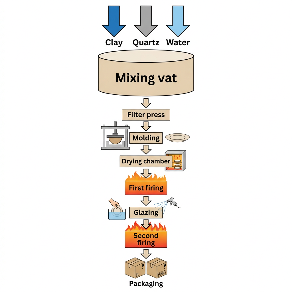 Flowchart showing the manufacturing process of ceramic plates